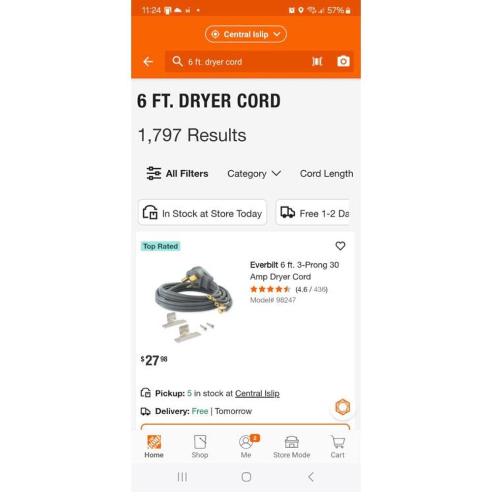 Everbilt 6 ft. 3-Prong 30 Amp Dryer Cord